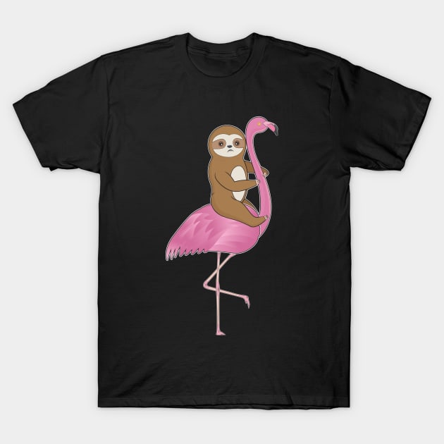 Cute Baby Sloth And Flamingo T-Shirt by M Humor